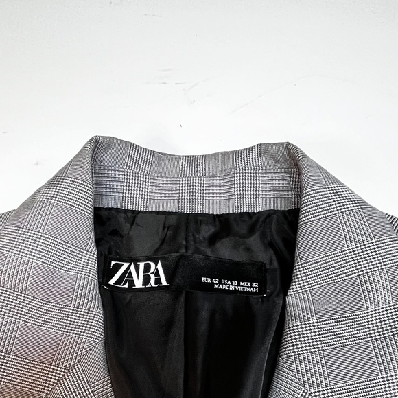 Zara Jacket Womens 10 Gray Herringbone Blazer One Button Preppy Classic - Picture 4 of 12